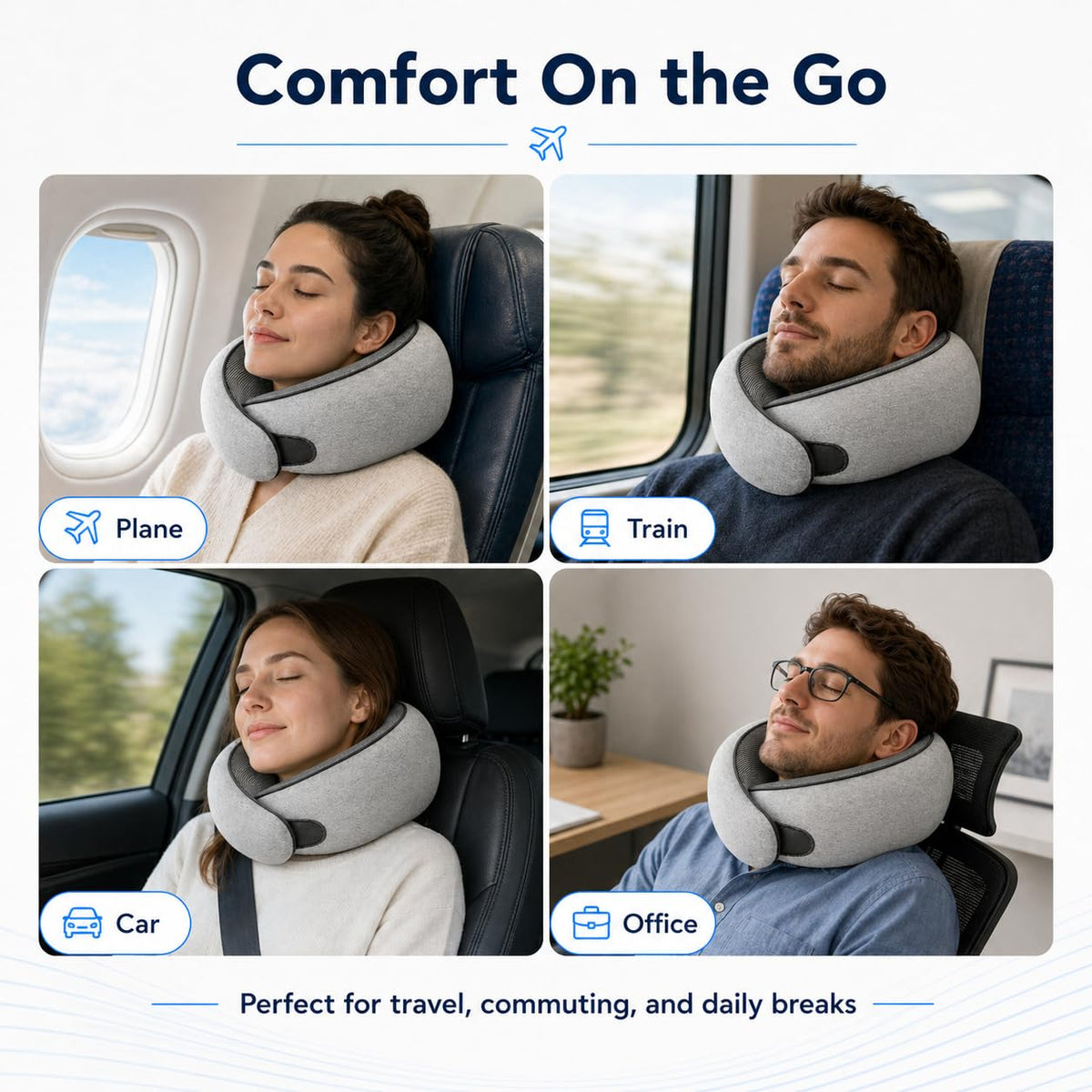 Memory Foam Travel Pillow with Ergonomic Neck Support