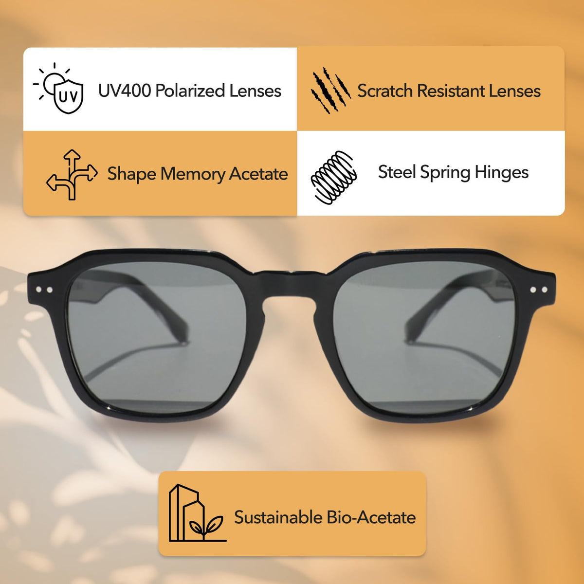 Polarized Sunglasses with Acetate Frames and UV400