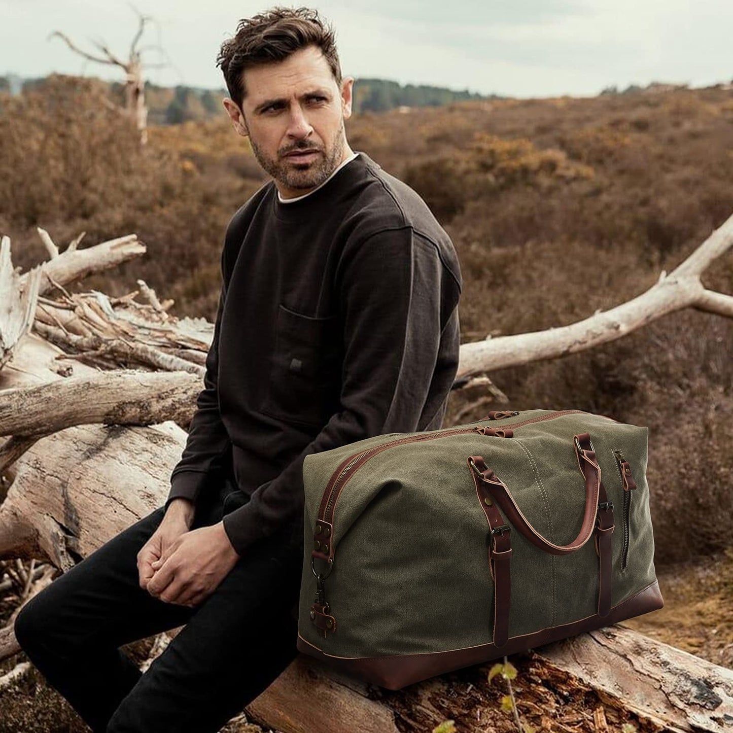 Men's Canvas Weekender Duffle Bag for Travel