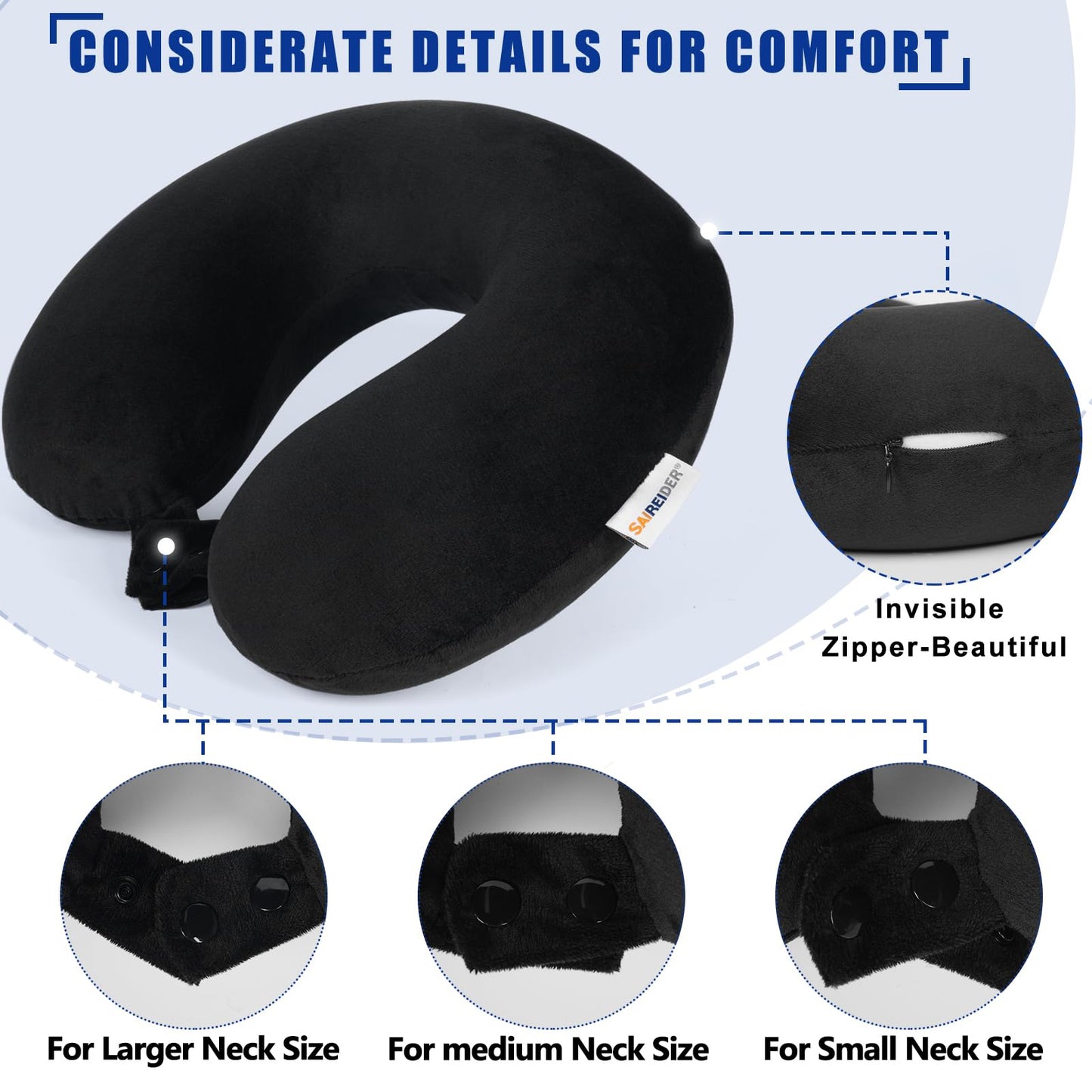 Memory Foam Travel Neck Pillow with Adjustable Support