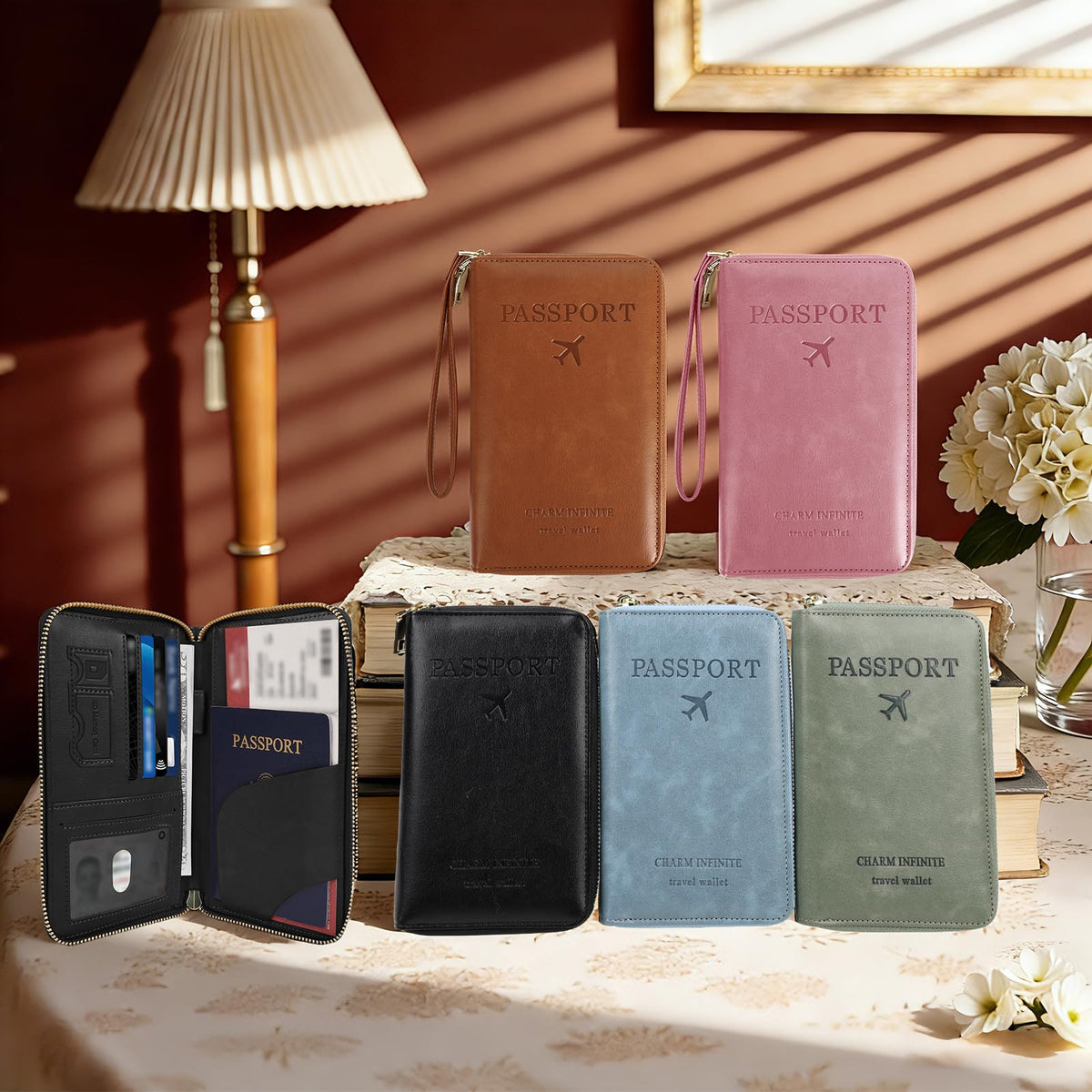RFID Passport Wallet with Tracker Pocket and Wrist Strap