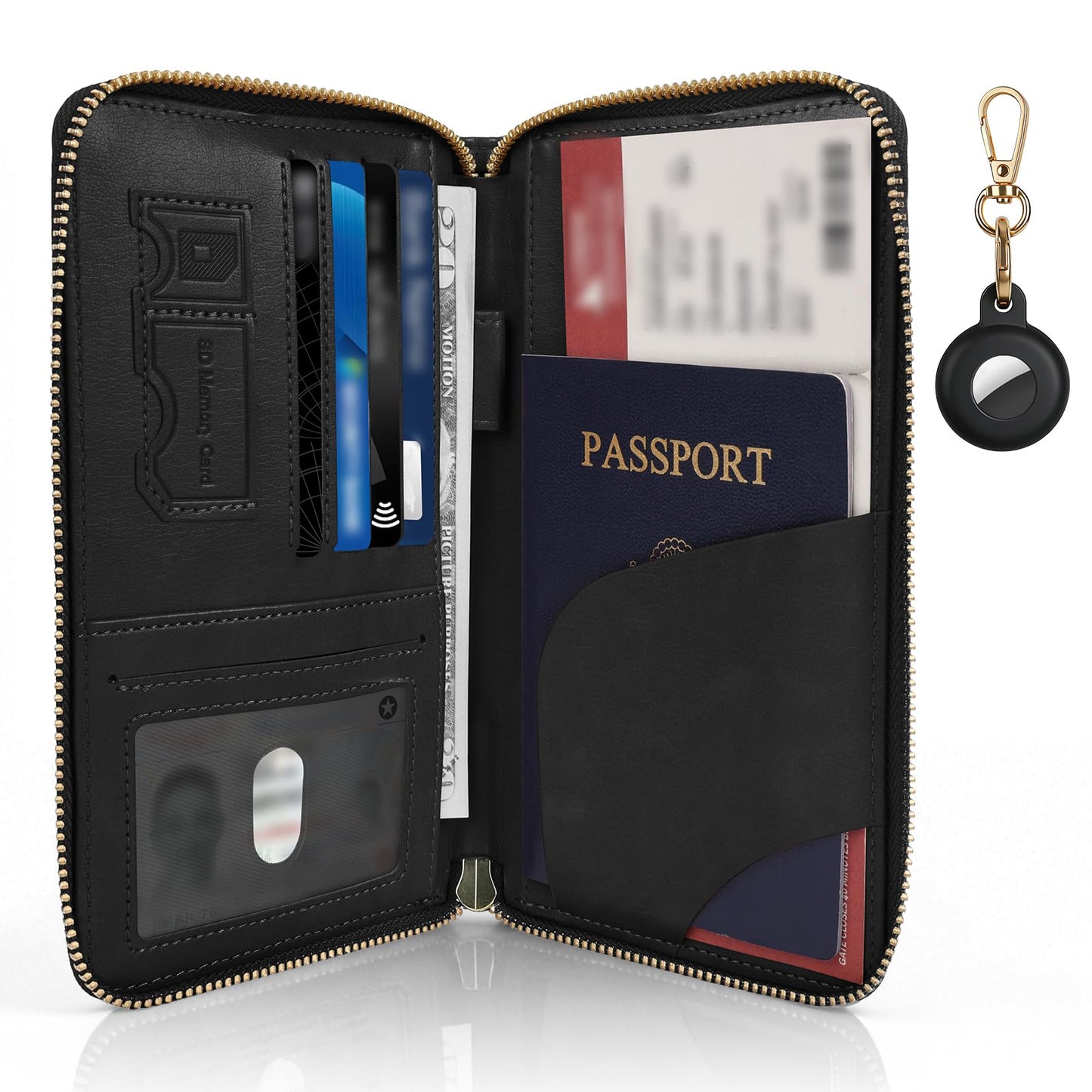 RFID Passport Wallet with Tracker Pocket and Wrist Strap