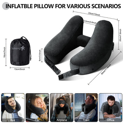 Inflatable Travel Neck Pillow with Head and Chin Support