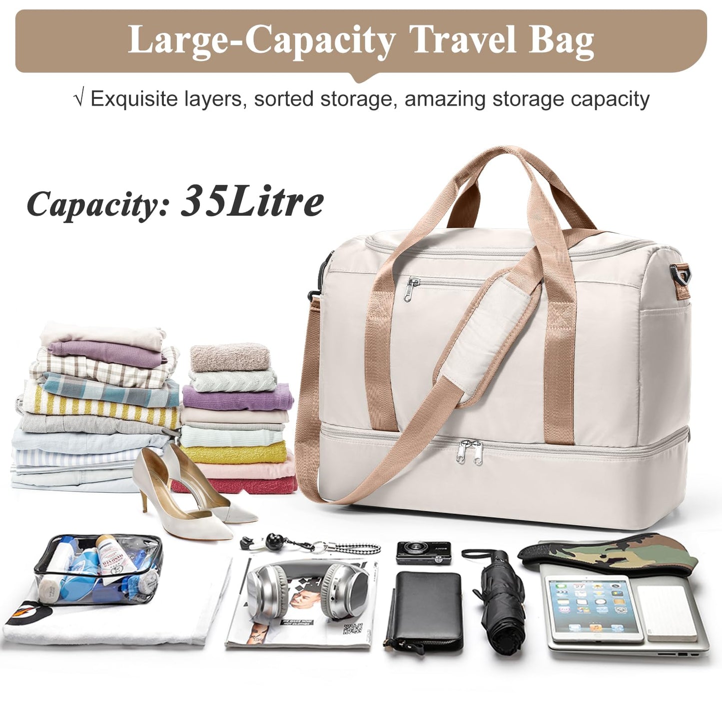 Large Weekender Bag with Shoe Compartment