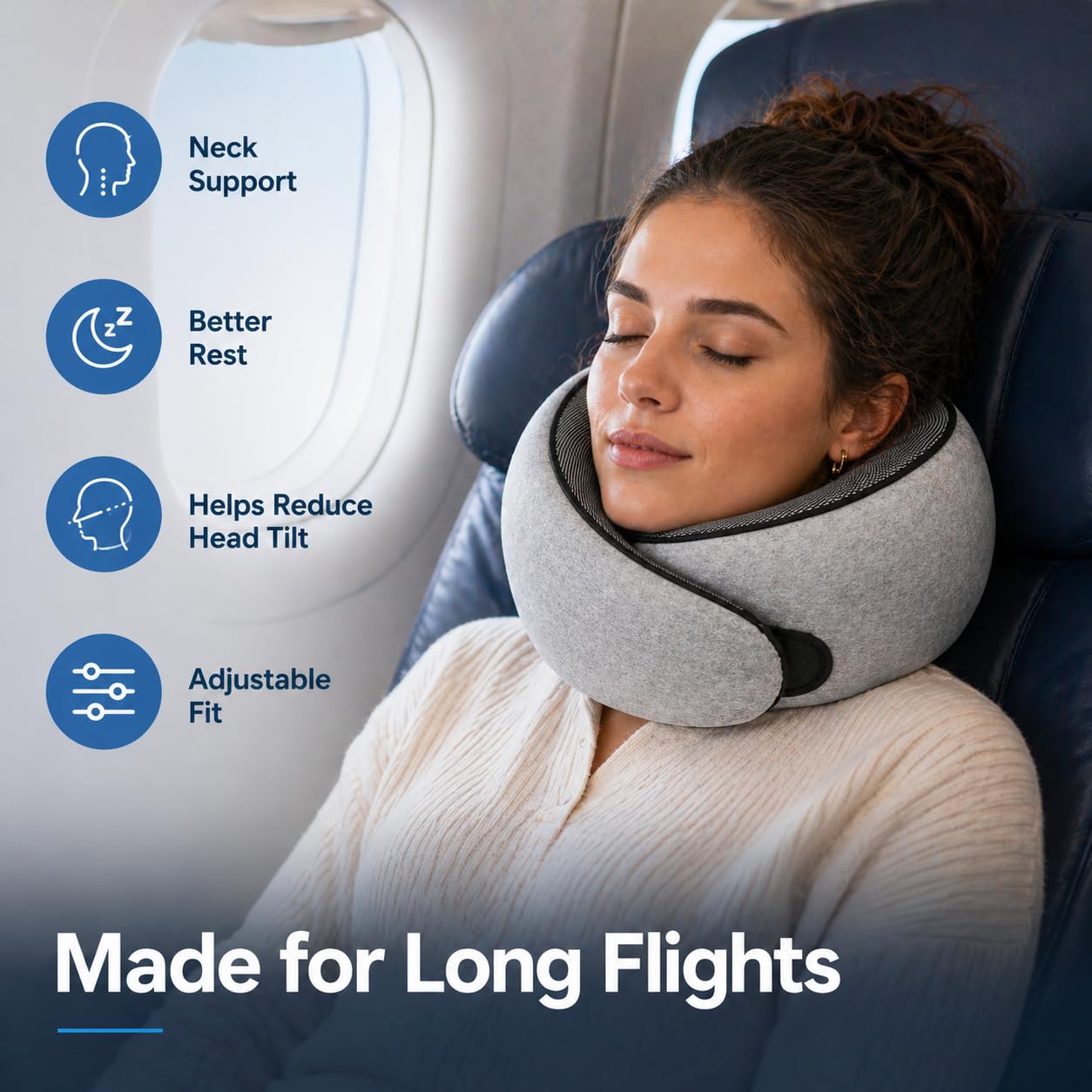 Memory Foam Travel Pillow with Ergonomic Neck Support