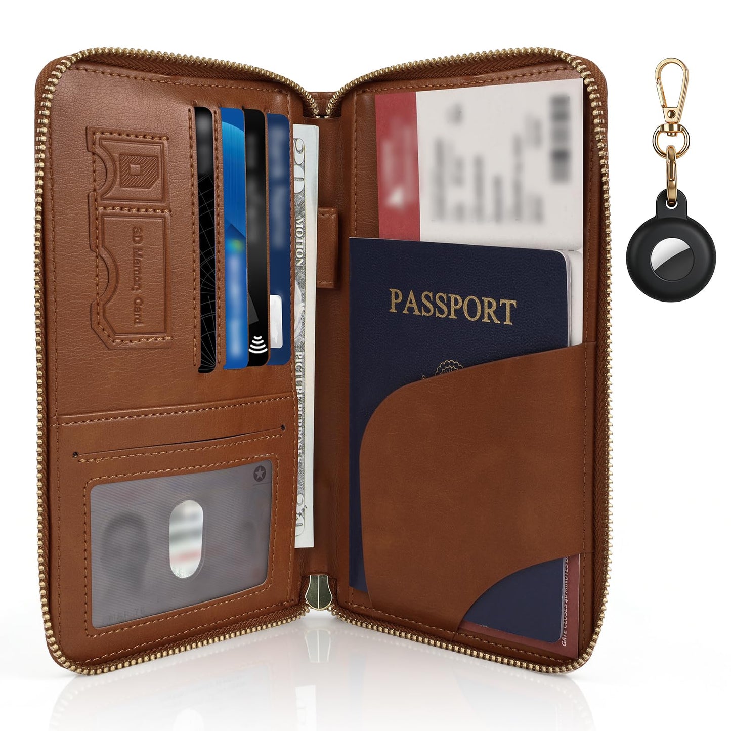RFID Passport Wallet with Tracker Pocket and Wrist Strap