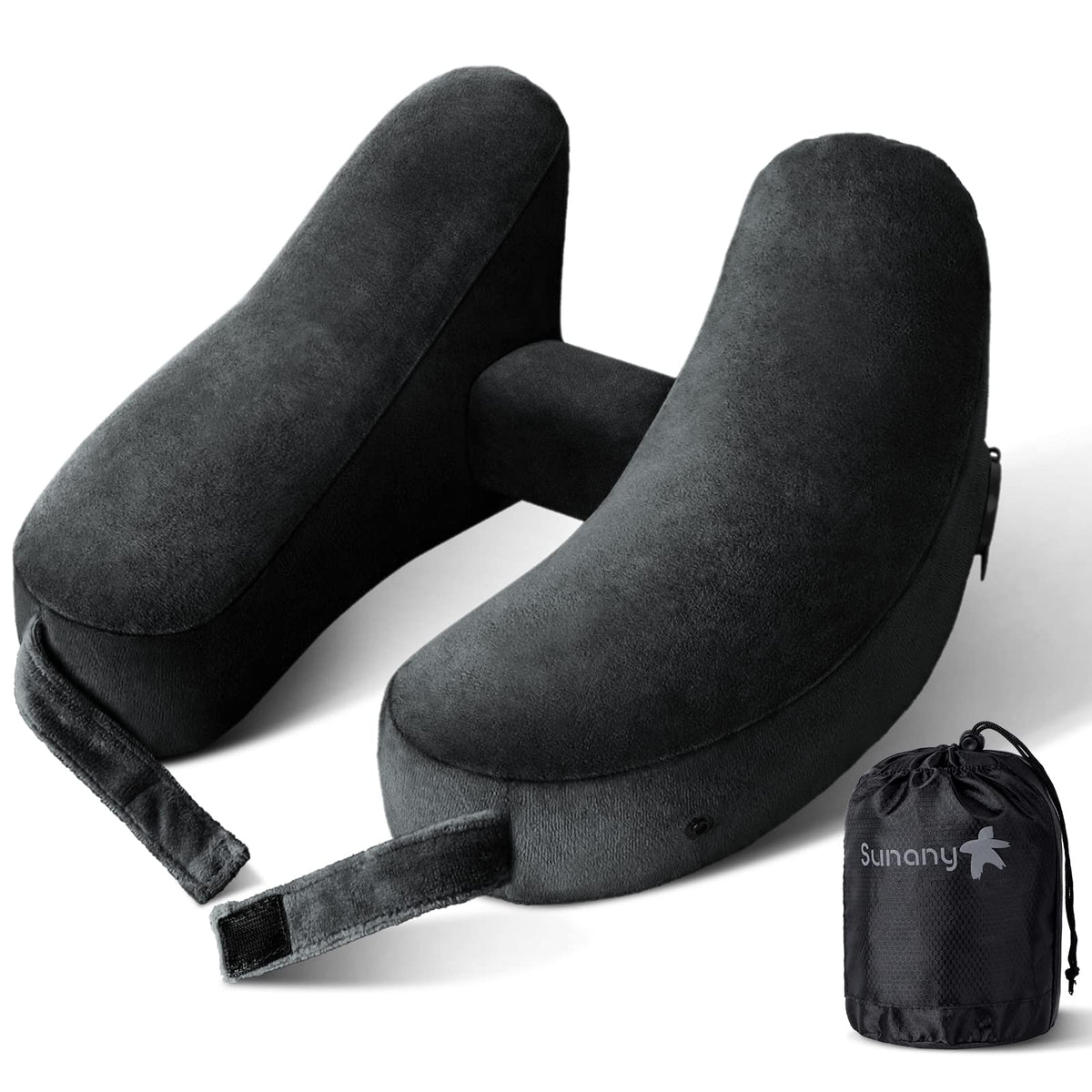 Inflatable Travel Neck Pillow with Head and Chin Support