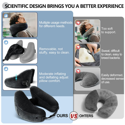 Inflatable Travel Neck Pillow with Head and Chin Support
