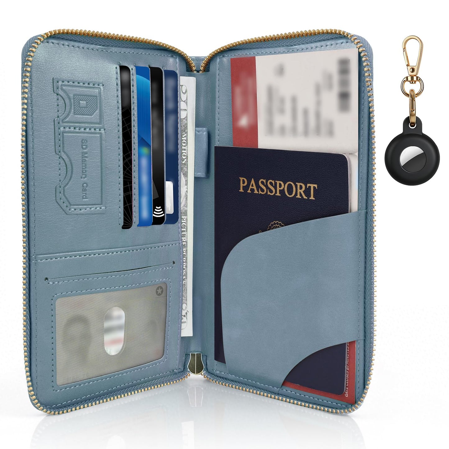 RFID Passport Wallet with Tracker Pocket and Wrist Strap