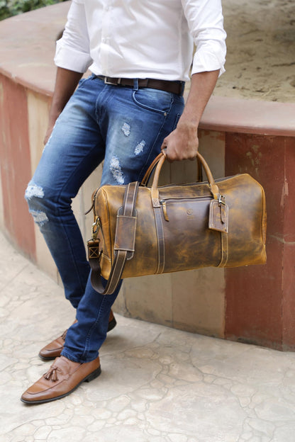 Leather Travel Duffle Bag for Underseat Carry-On