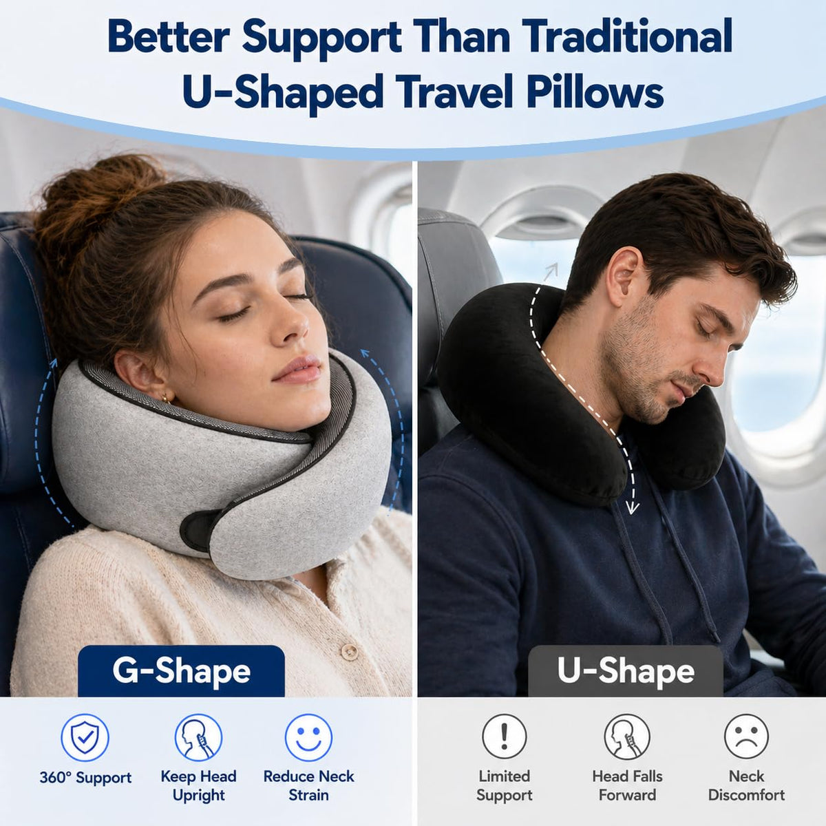 Memory Foam Travel Pillow with Ergonomic Neck Support