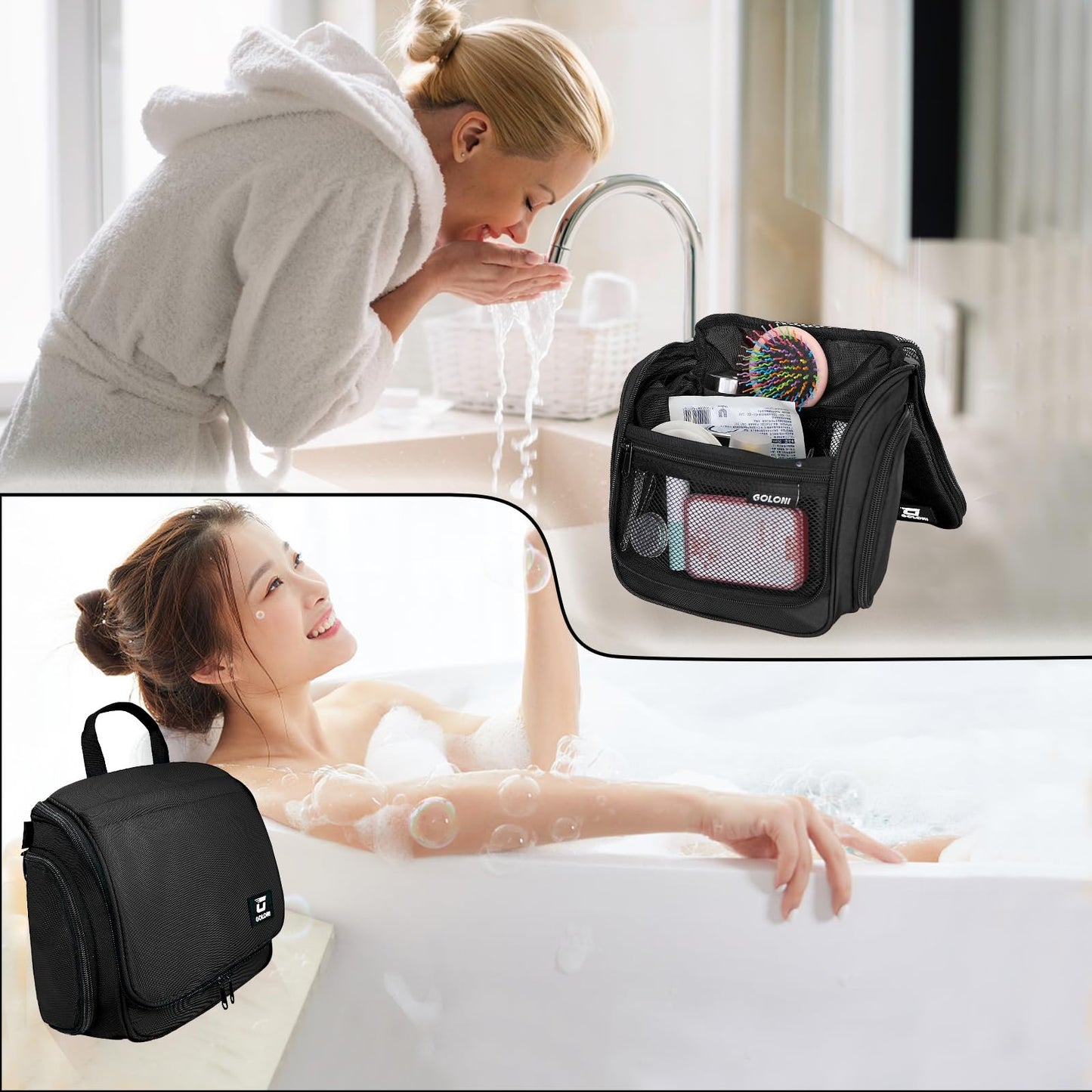 Hanging Toiletry Bag with 10-Compartment Organizer