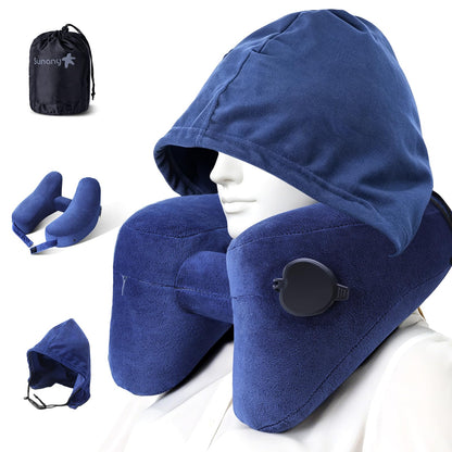 Inflatable Travel Neck Pillow with Head and Chin Support