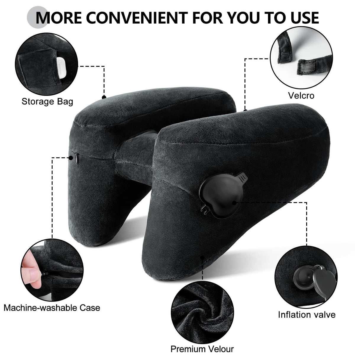Inflatable Travel Neck Pillow with Head and Chin Support