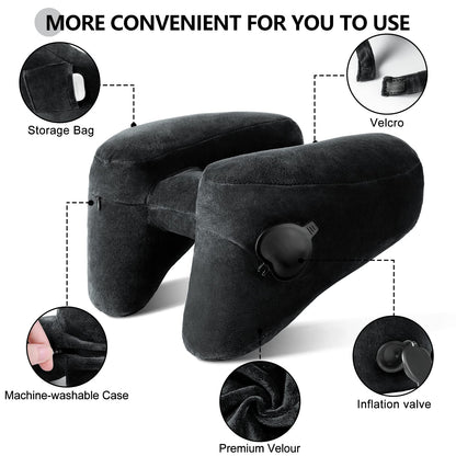 Inflatable Travel Neck Pillow with Head and Chin Support