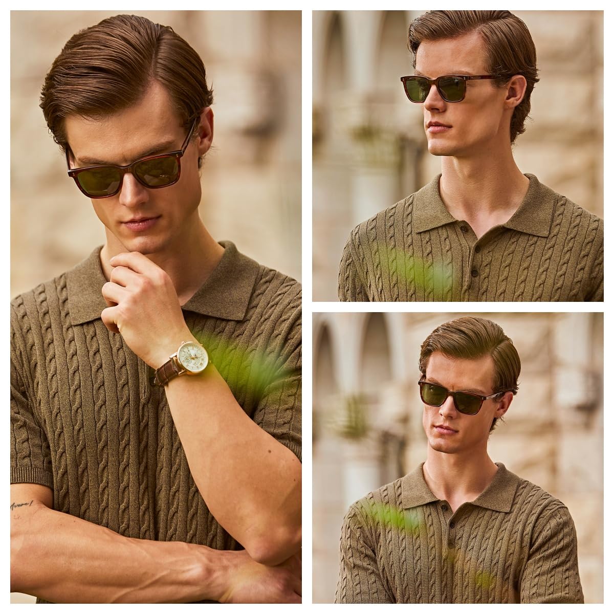 Men's Polarized Square Sunglasses with Acetate Frame