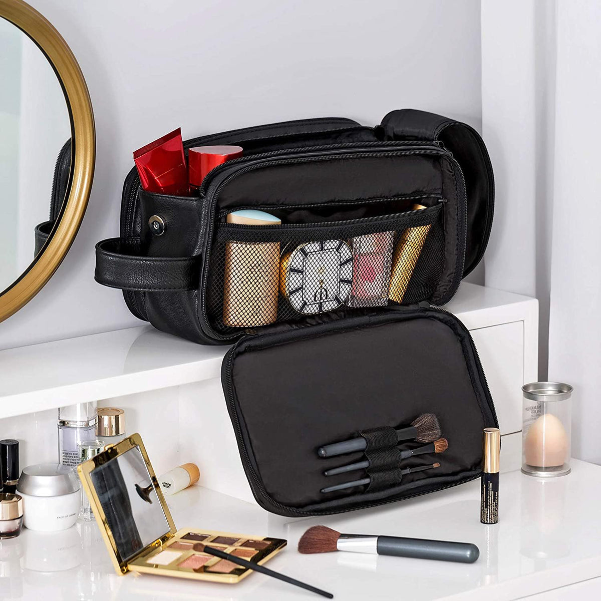 Men's PU Leather Toiletry Bag with Water Resistance