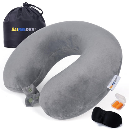 Memory Foam Travel Neck Pillow with Adjustable Support