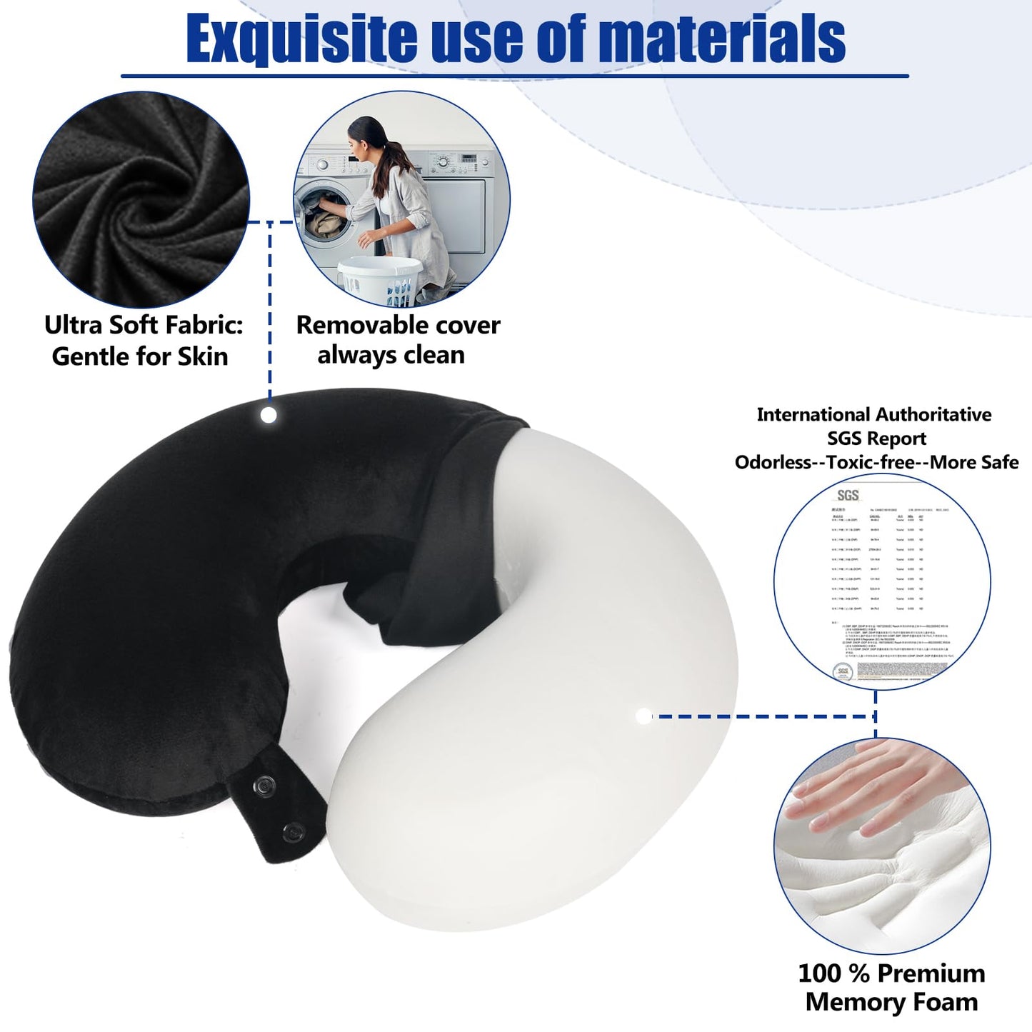 Memory Foam Travel Neck Pillow with Adjustable Support