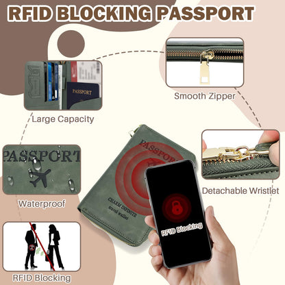 RFID Passport Wallet with Tracker Pocket and Wrist Strap