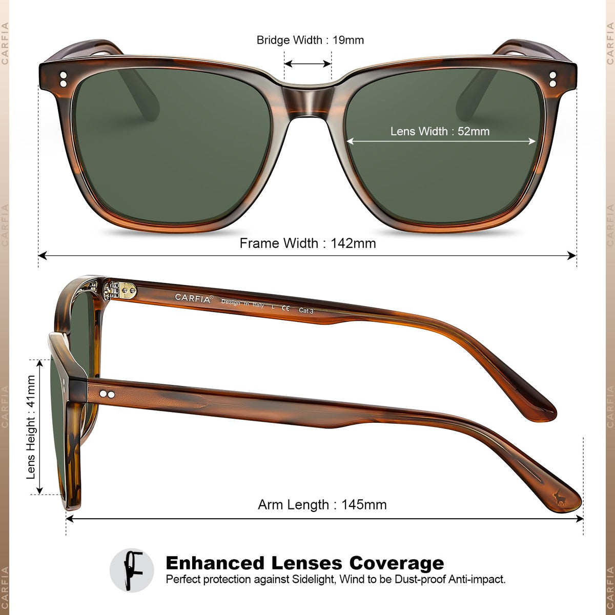Men's Polarized Square Sunglasses with Acetate Frame