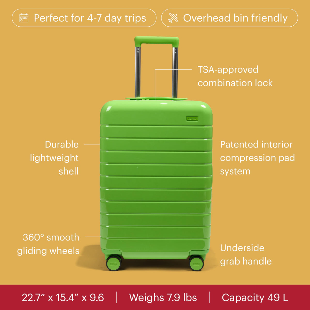 Carry-On Luggage with Smooth Spinner Wheels