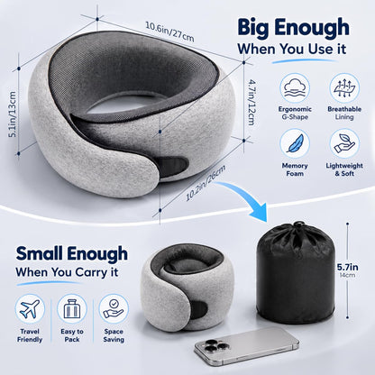 Memory Foam Travel Pillow with Ergonomic Neck Support