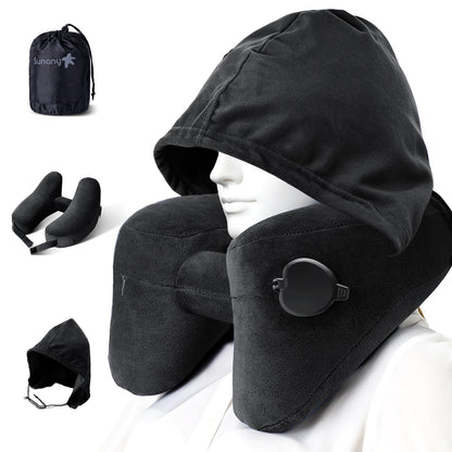 Inflatable Travel Neck Pillow with Head and Chin Support