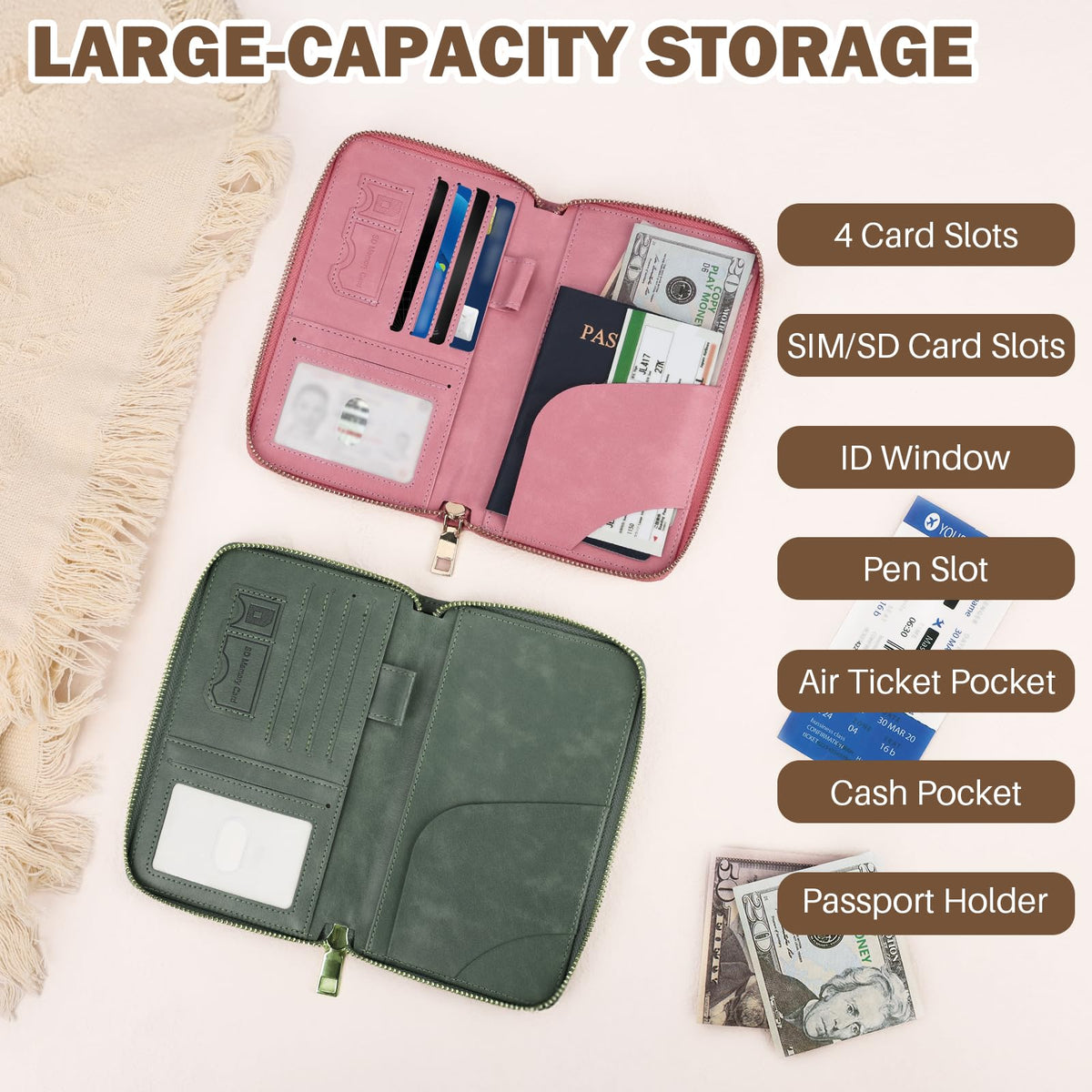 RFID Passport Wallet with Tracker Pocket and Wrist Strap