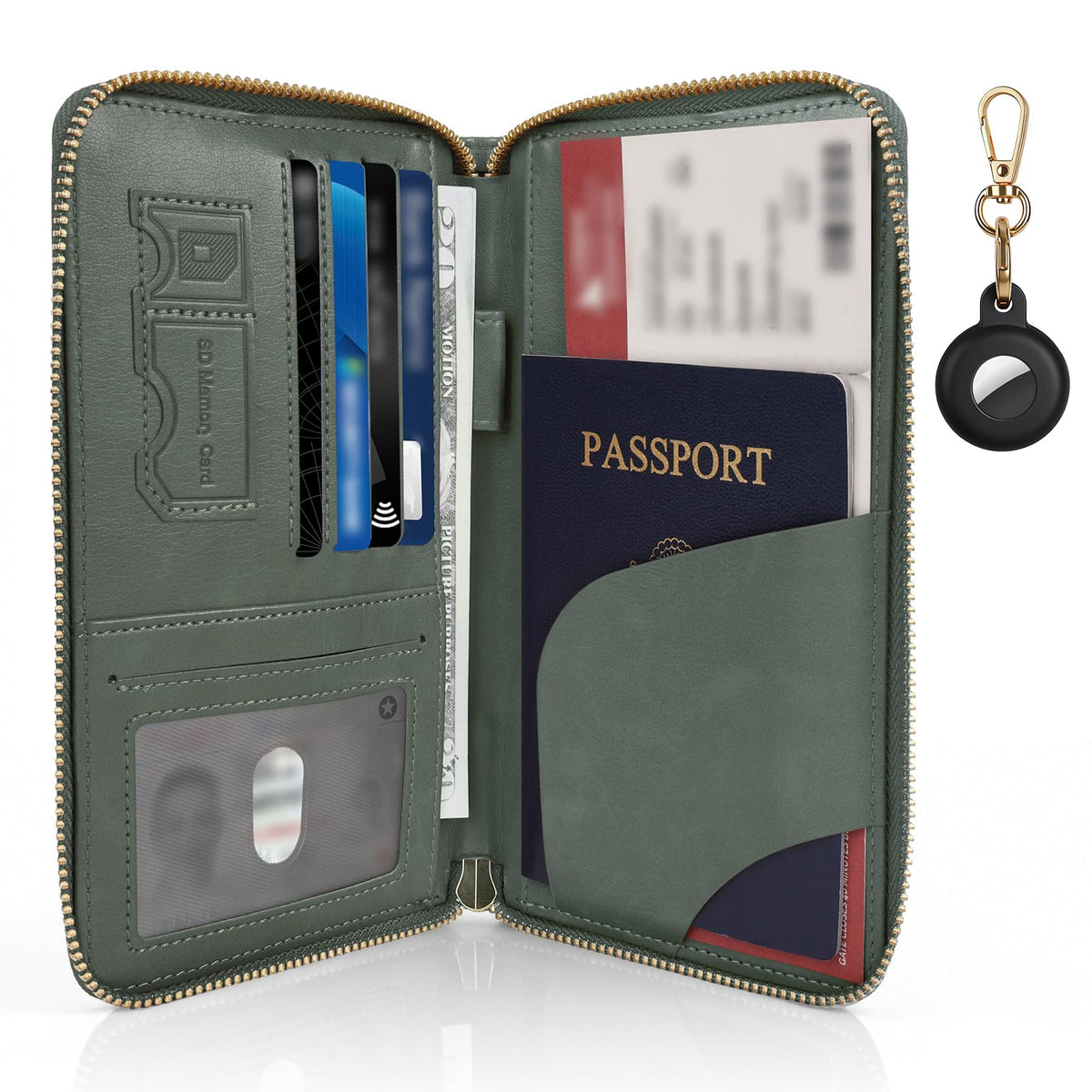 RFID Passport Wallet with Tracker Pocket and Wrist Strap
