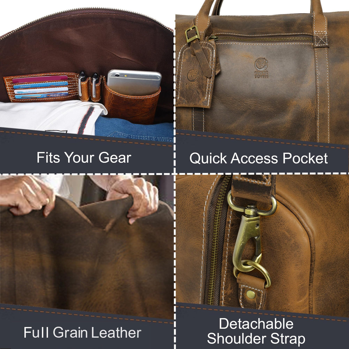 Leather Travel Duffle Bag for Underseat Carry-On