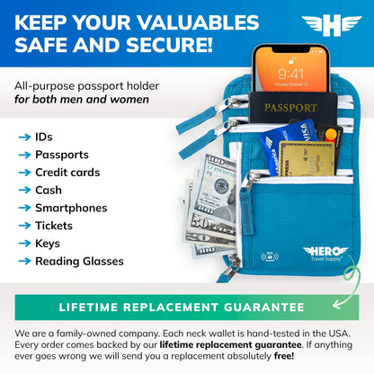 RFID Travel Neck Wallet with Concealed Passport Holder
