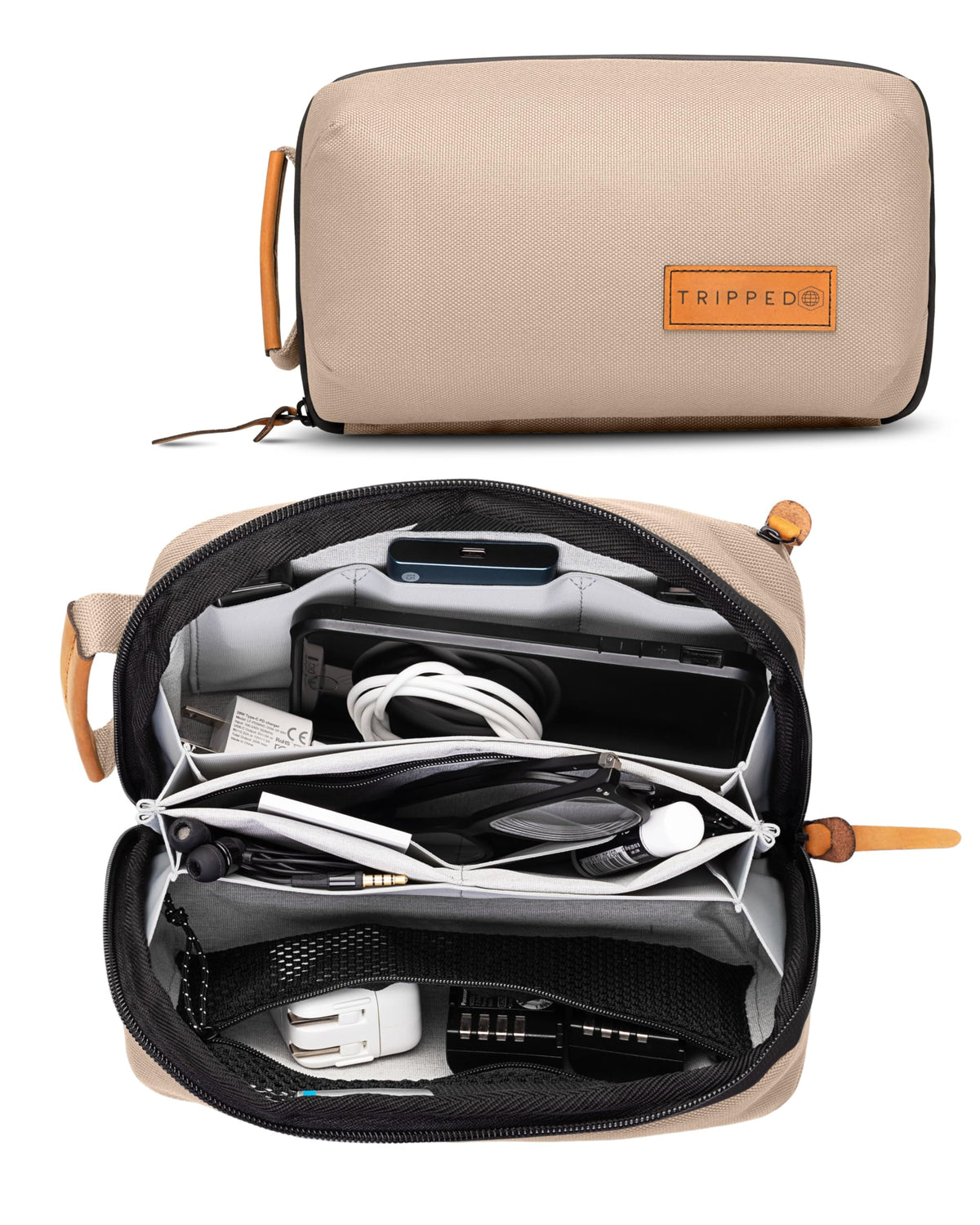 Tech Organizer Pouch with Leather Accents