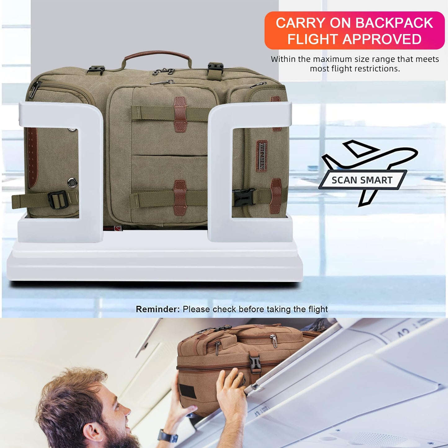 45L Carry-On Travel Backpack with Spacious Design
