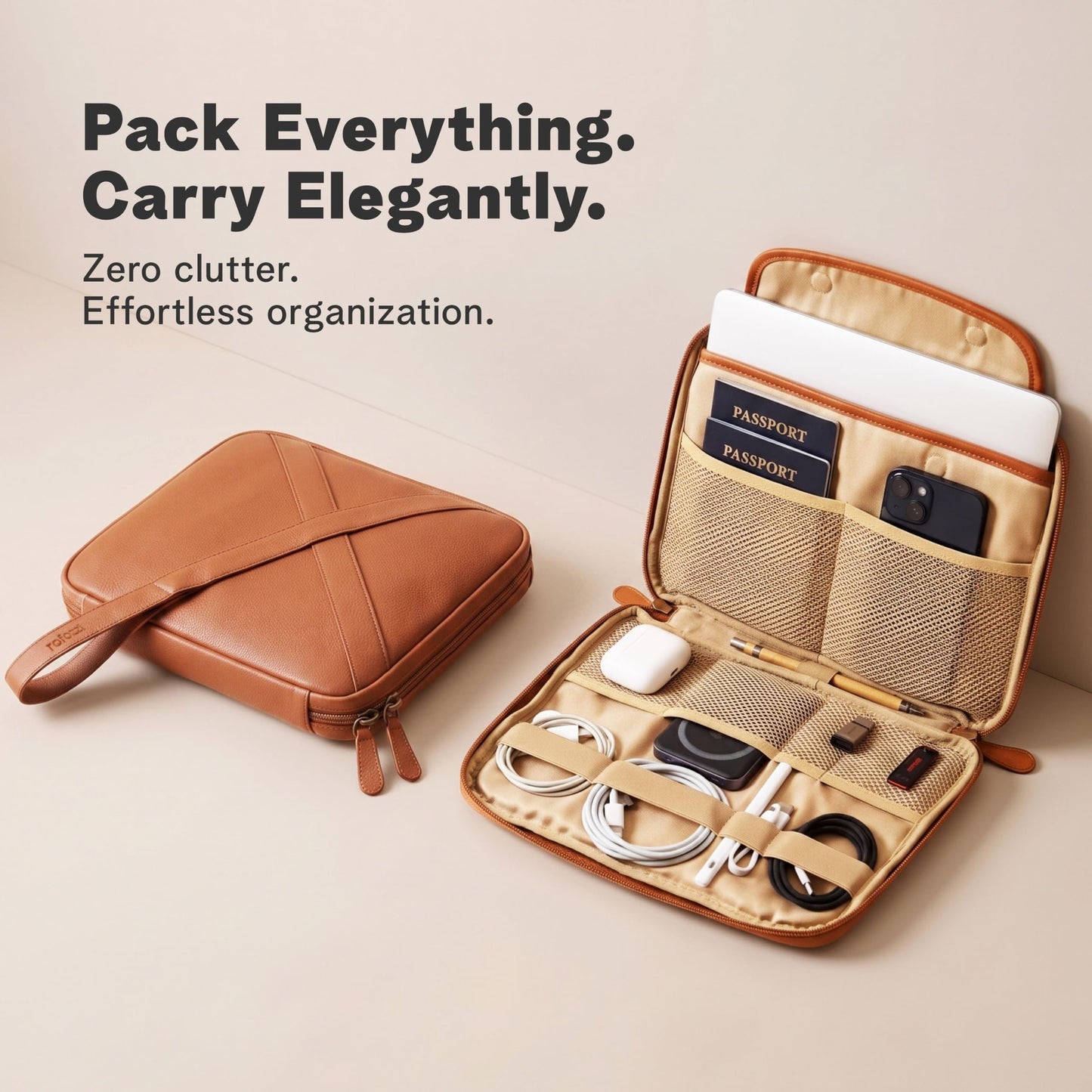 Vegan Leather Tech Pouch with Tablet Sleeve
