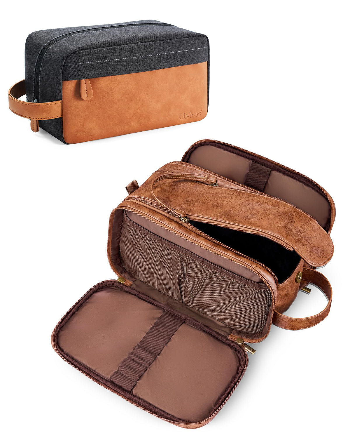 Men's PU Leather Toiletry Bag with Water Resistance