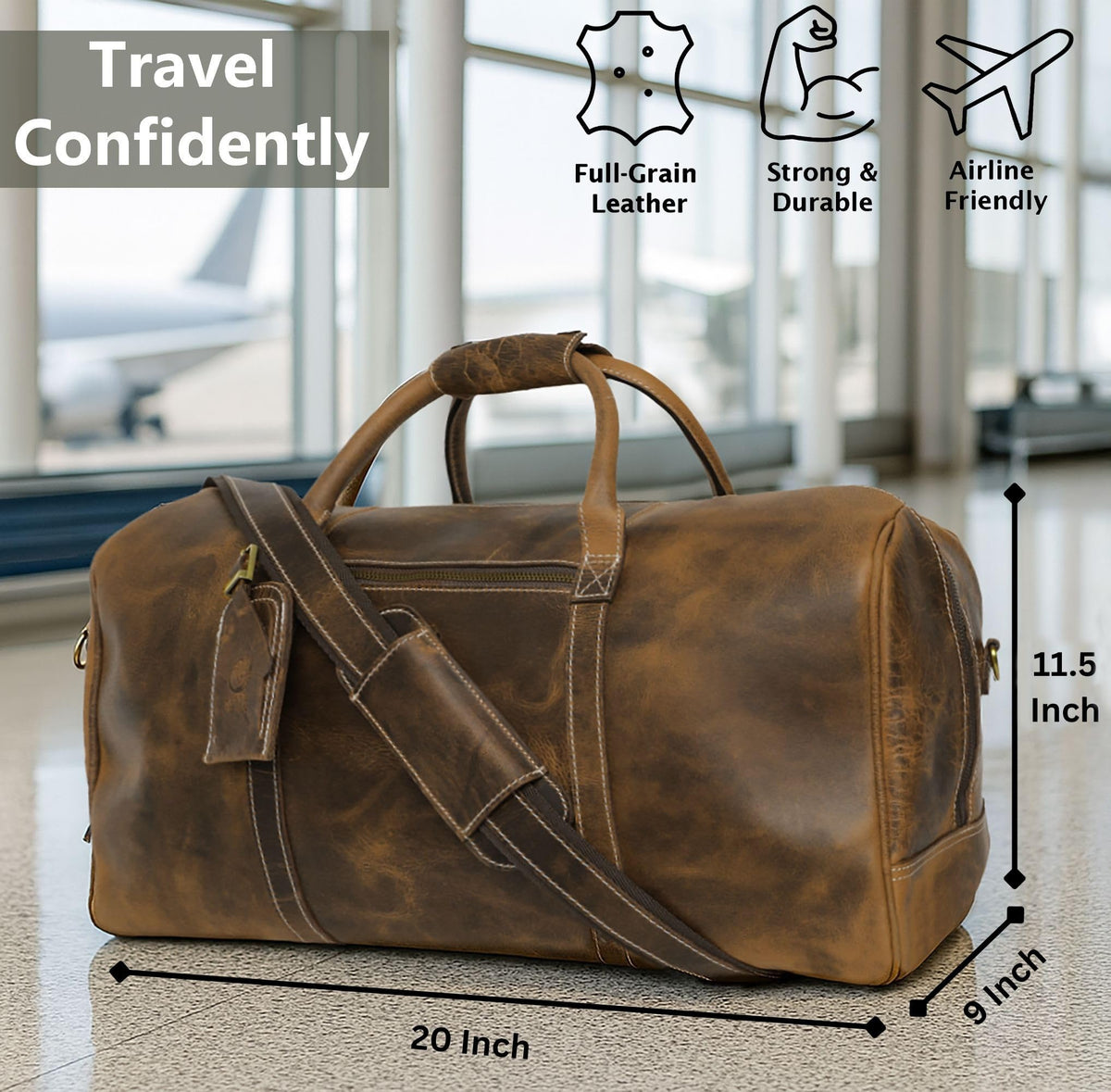 Leather Travel Duffle Bag for Underseat Carry-On