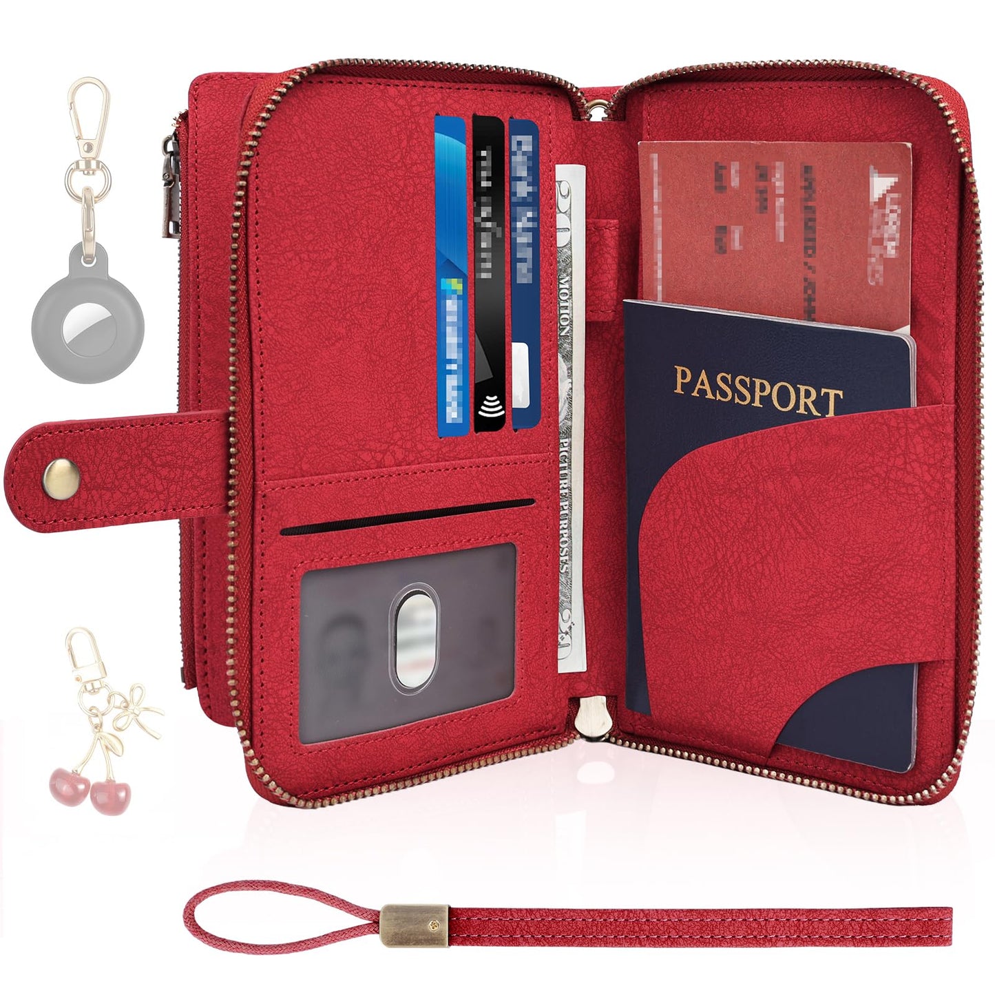 RFID Passport Wallet with Tracker Pocket and Wrist Strap