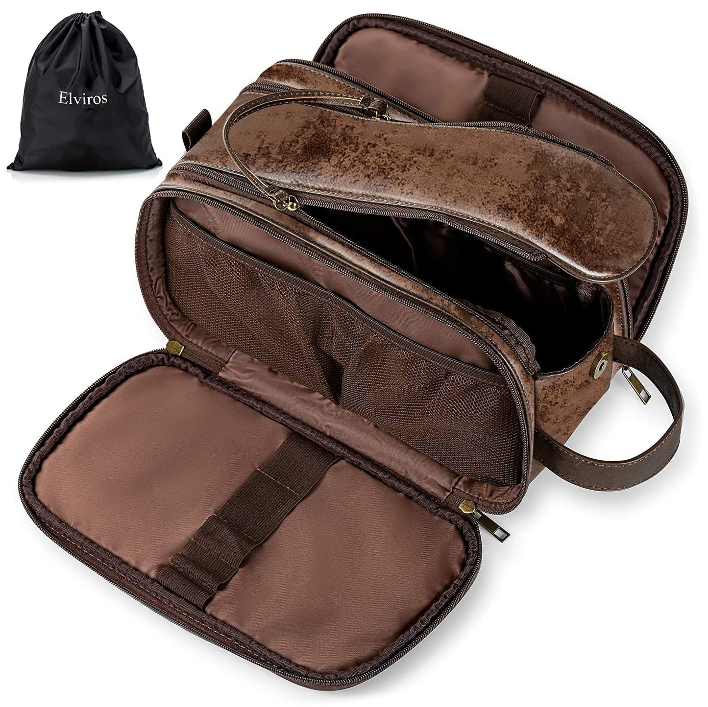 Men's PU Leather Toiletry Bag with Water Resistance