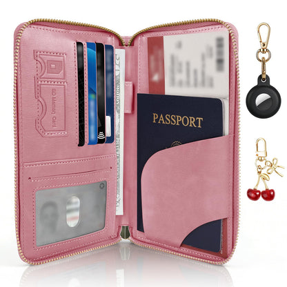 RFID Passport Wallet with Tracker Pocket and Wrist Strap