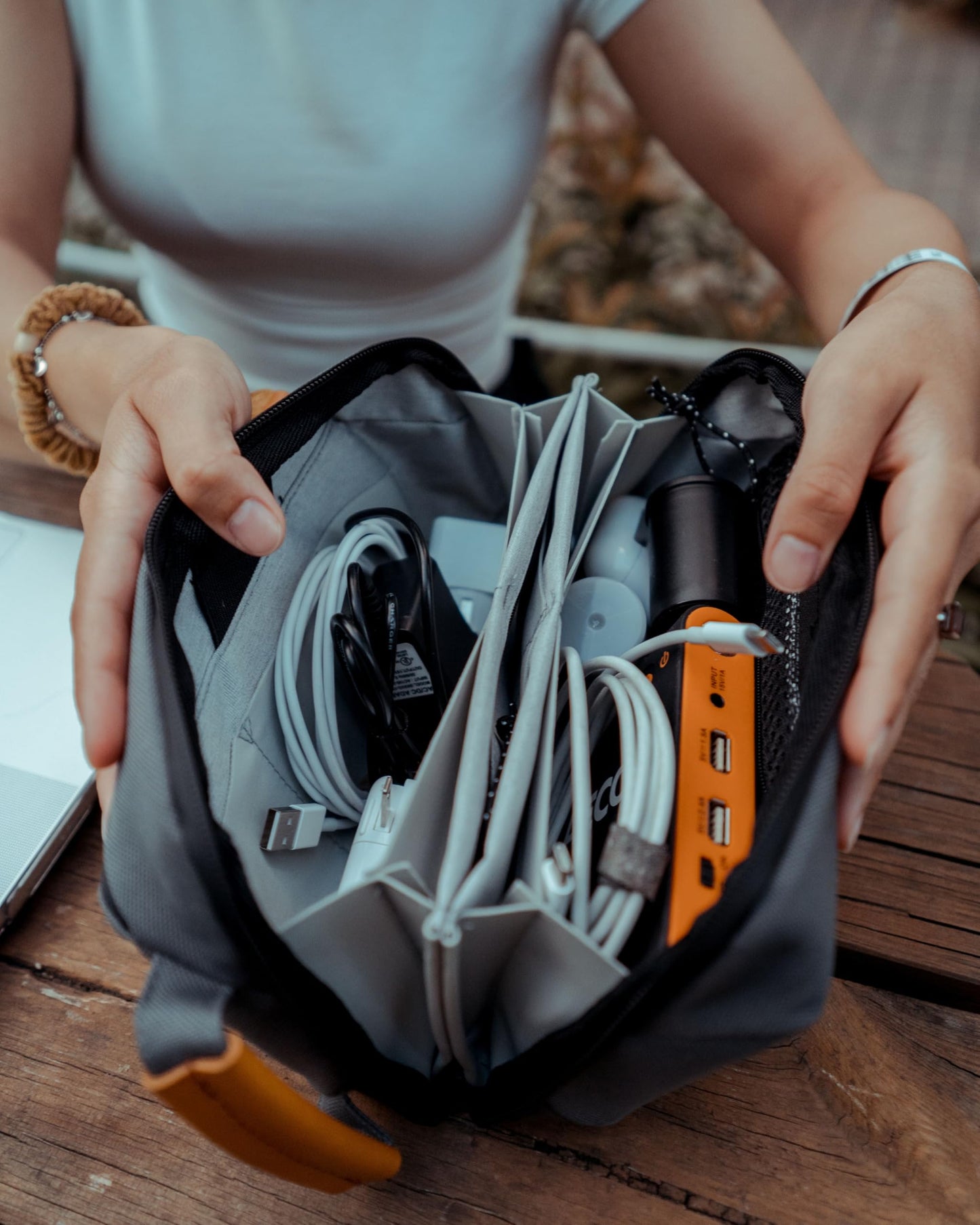 Tech Organizer Pouch with Leather Accents