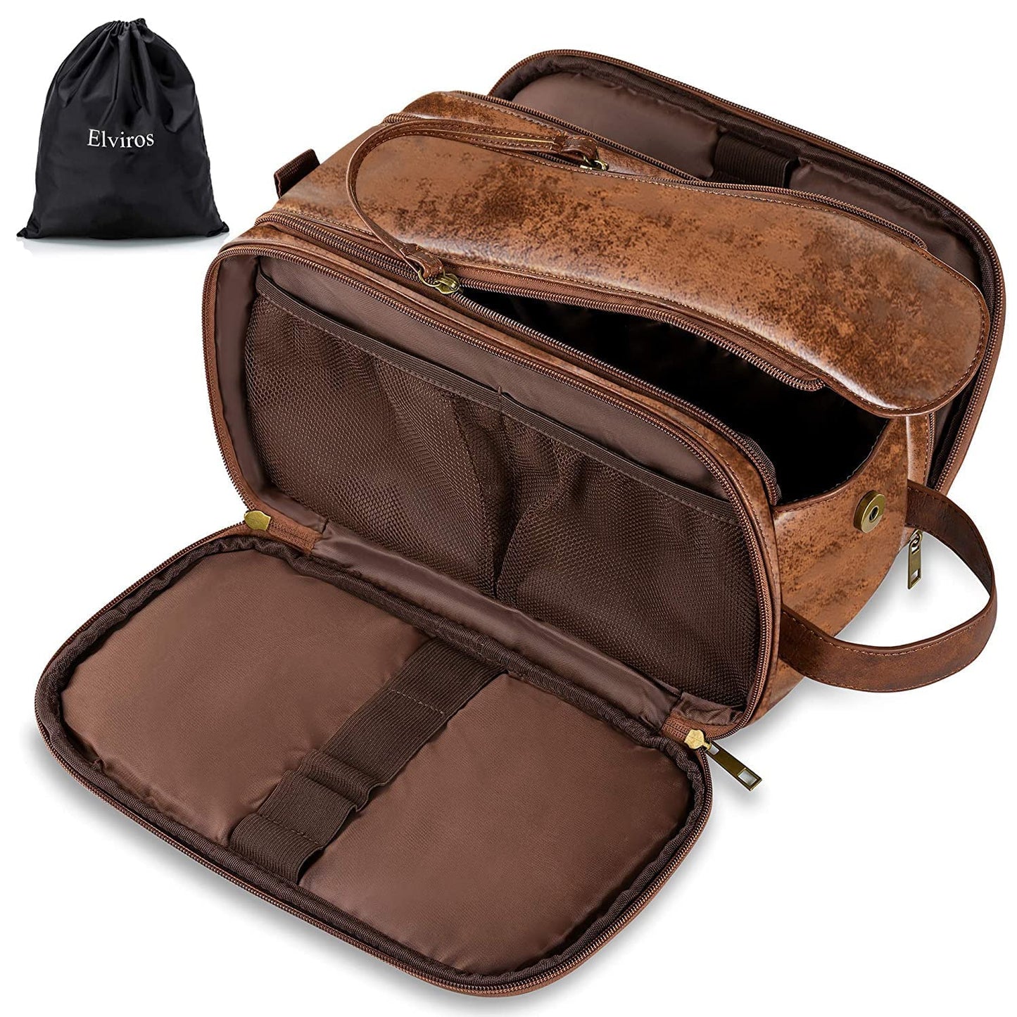 Men's PU Leather Toiletry Bag with Water Resistance