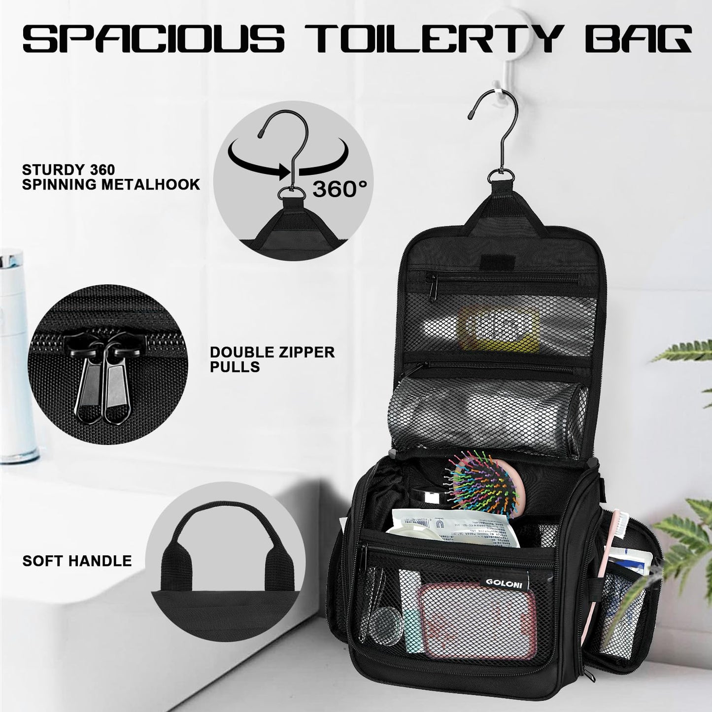 Hanging Toiletry Bag with 10-Compartment Organizer