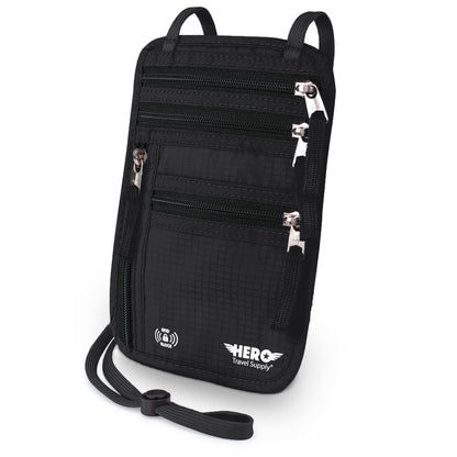 RFID Travel Neck Wallet with Concealed Passport Holder