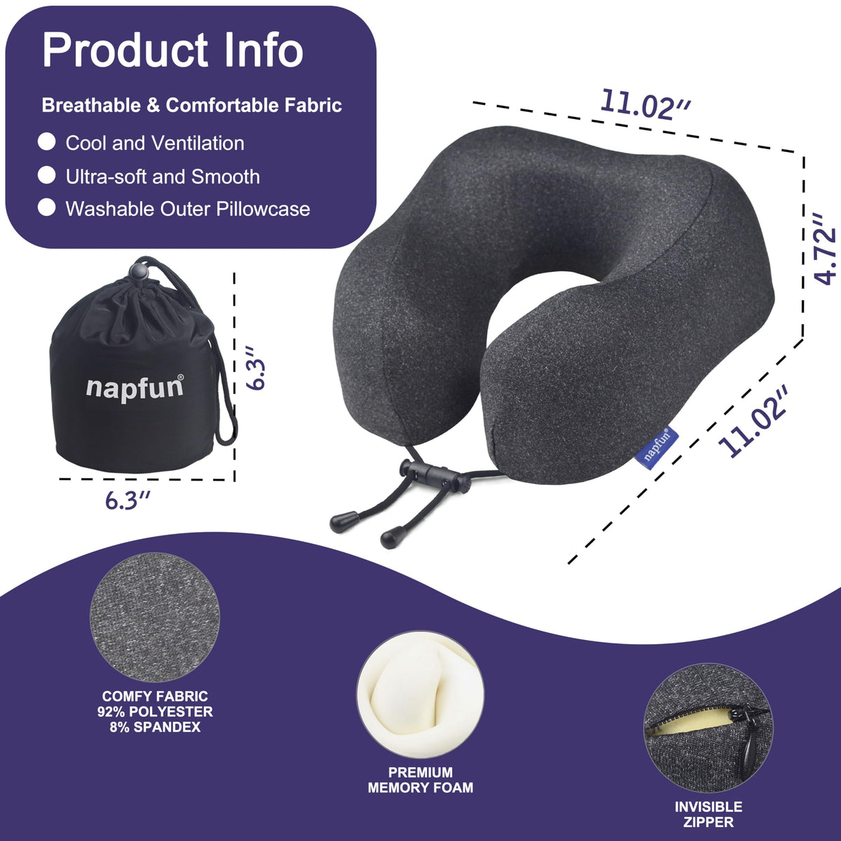 Memory Foam Travel Neck Pillow for Airplane Comfort