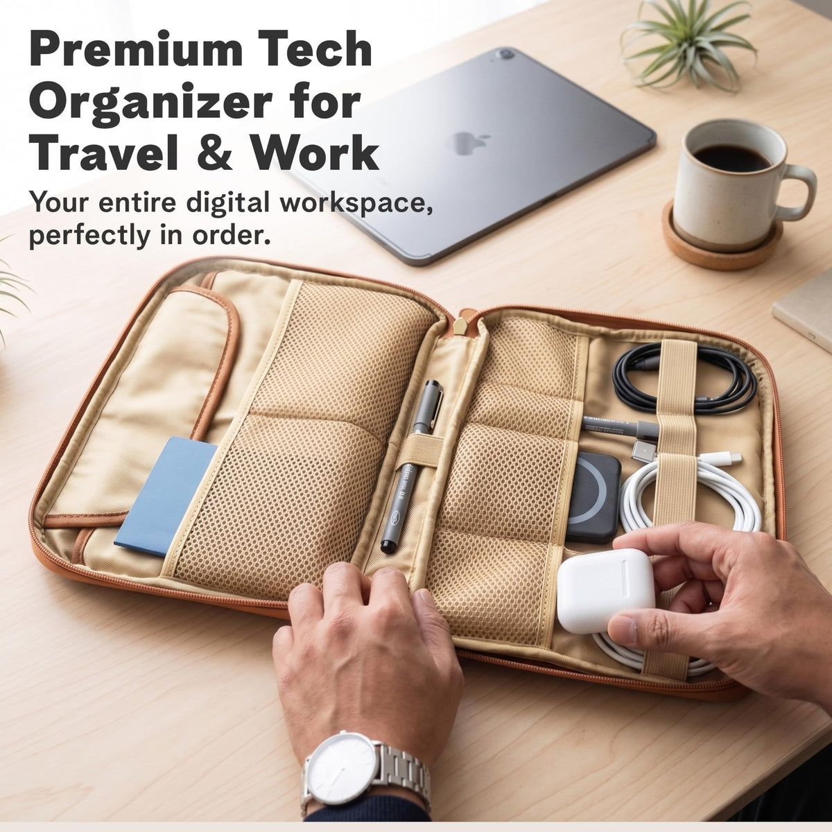 Vegan Leather Tech Pouch with Tablet Sleeve