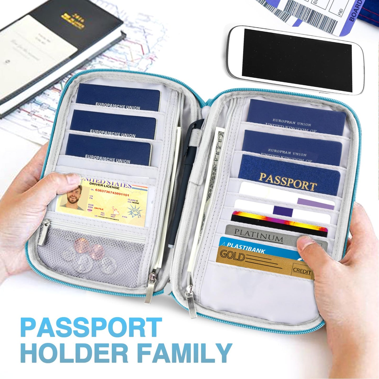 Family RFID Passport Wallet and Travel Organizer