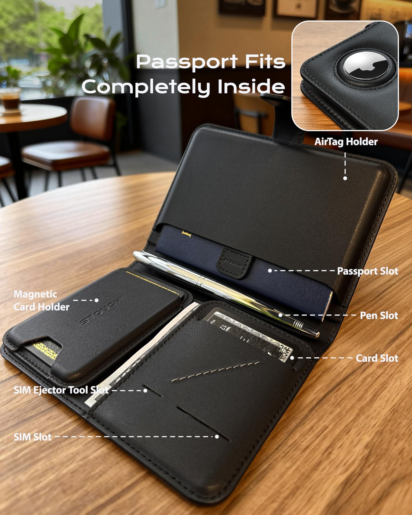 Passport Holder with Hidden AirTag Pocket