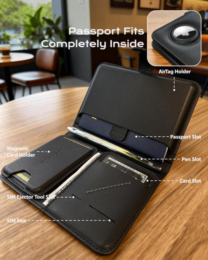 Passport Holder with Hidden AirTag Pocket