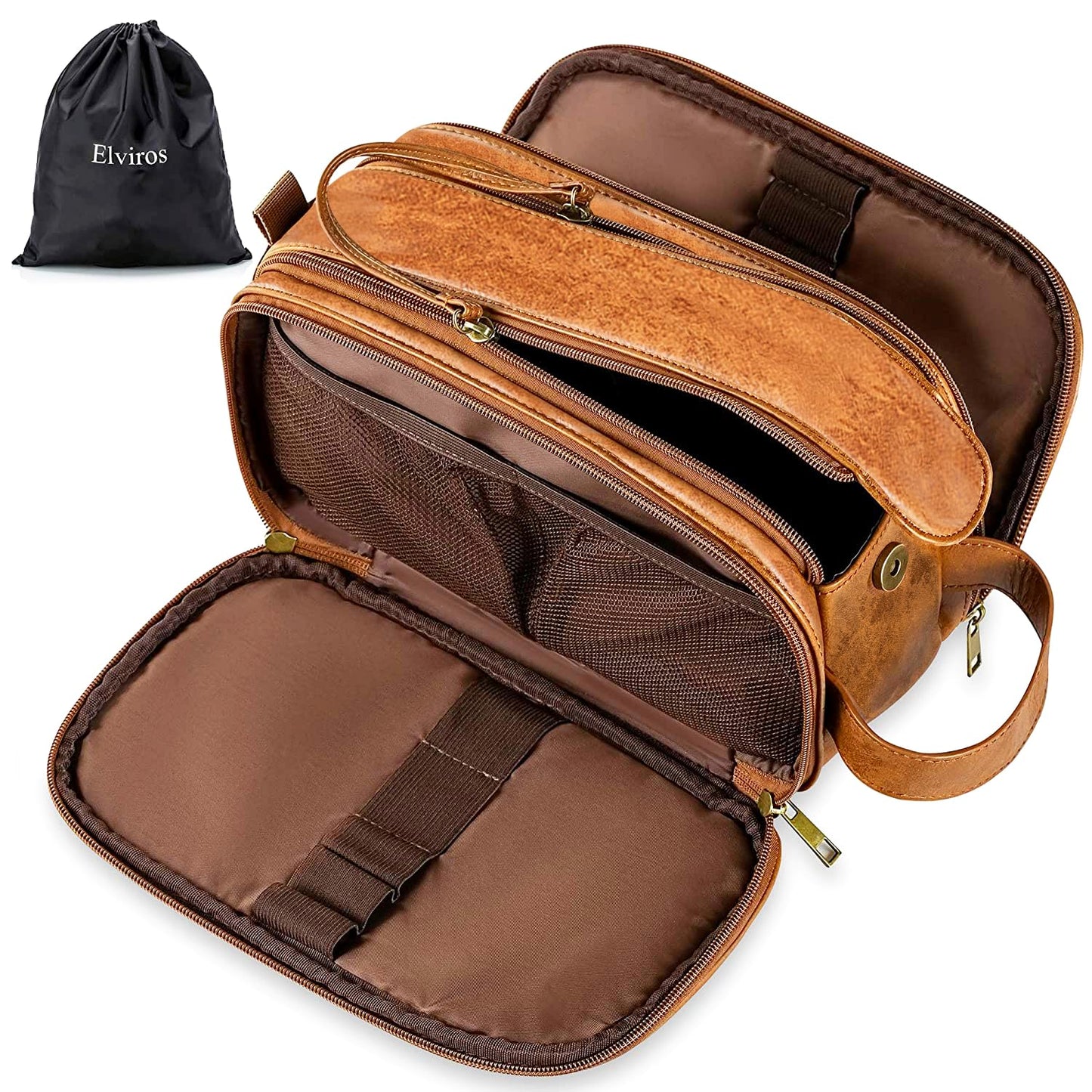 Men's PU Leather Toiletry Bag with Water Resistance